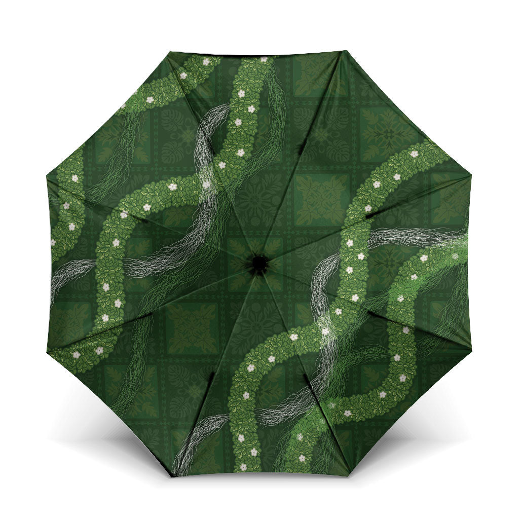 Hawaiian Quilt Umbrella Pele Hair Hinahina Lei Green Version