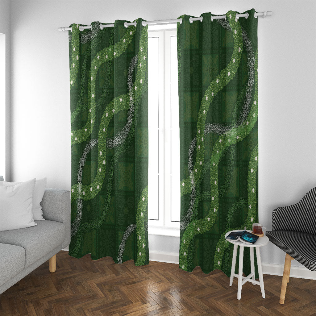 Hawaiian Quilt Window Curtain Pele Hair Hinahina Lei Green Version