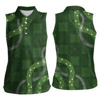 Hawaiian Quilt Women Sleeveless Polo Shirt Pele Hair Hinahina Lei Green Version LT05 - Polynesian Pride