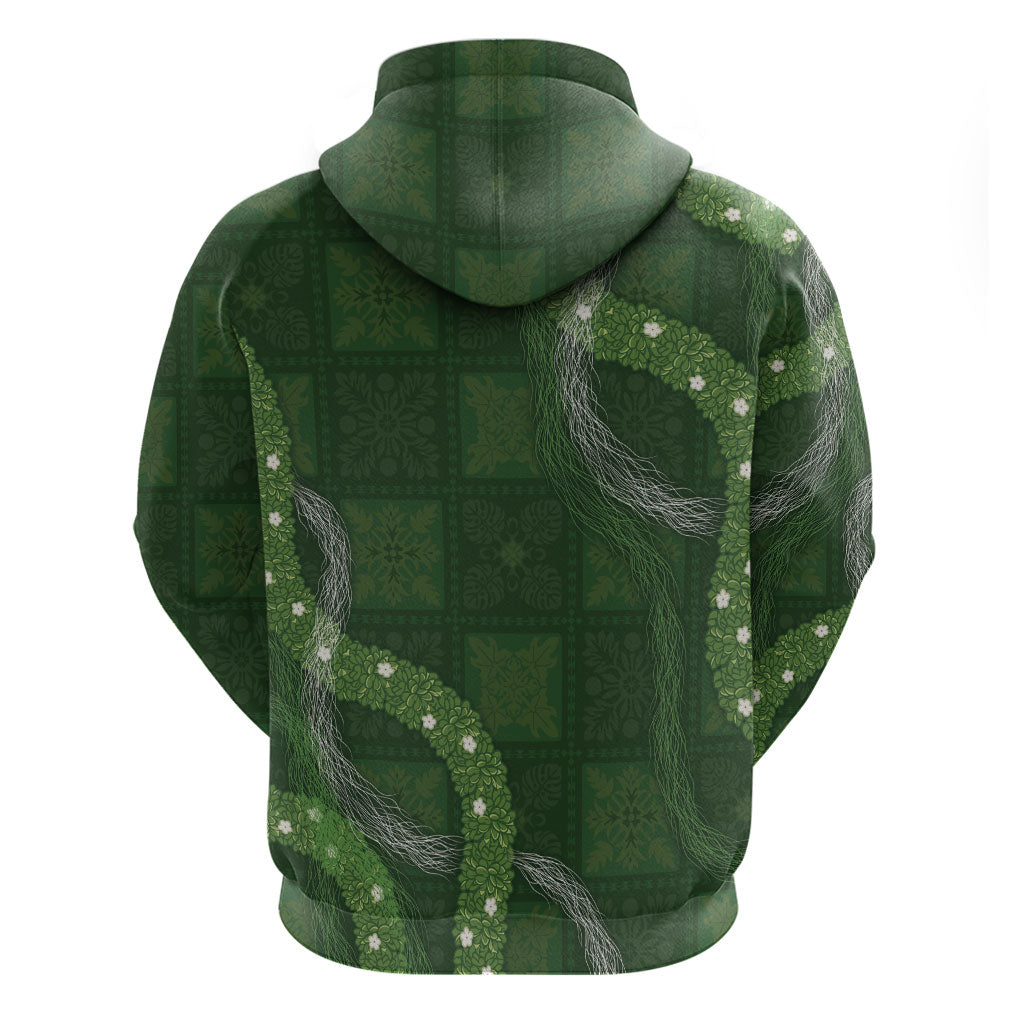 Hawaiian Quilt Zip Hoodie Pele Hair Hinahina Lei Green Version