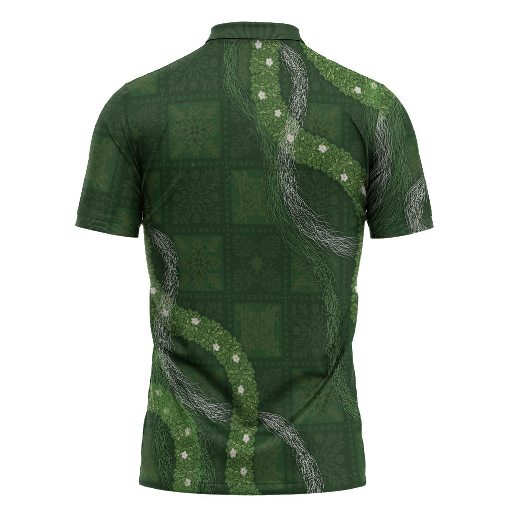 Hawaiian Quilt Zipper Polo Shirt Pele Hair Hinahina Lei Green Version