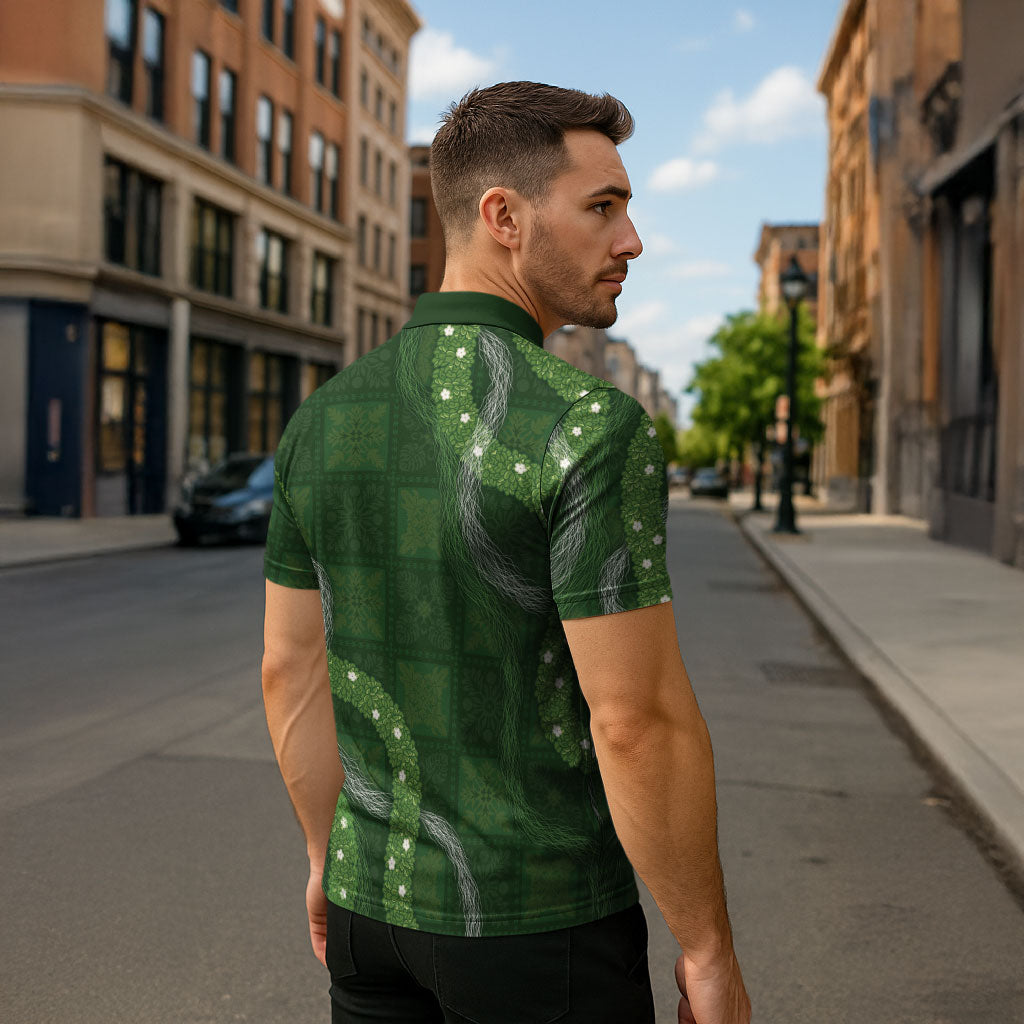Hawaiian Quilt Zipper Polo Shirt Pele Hair Hinahina Lei Green Version