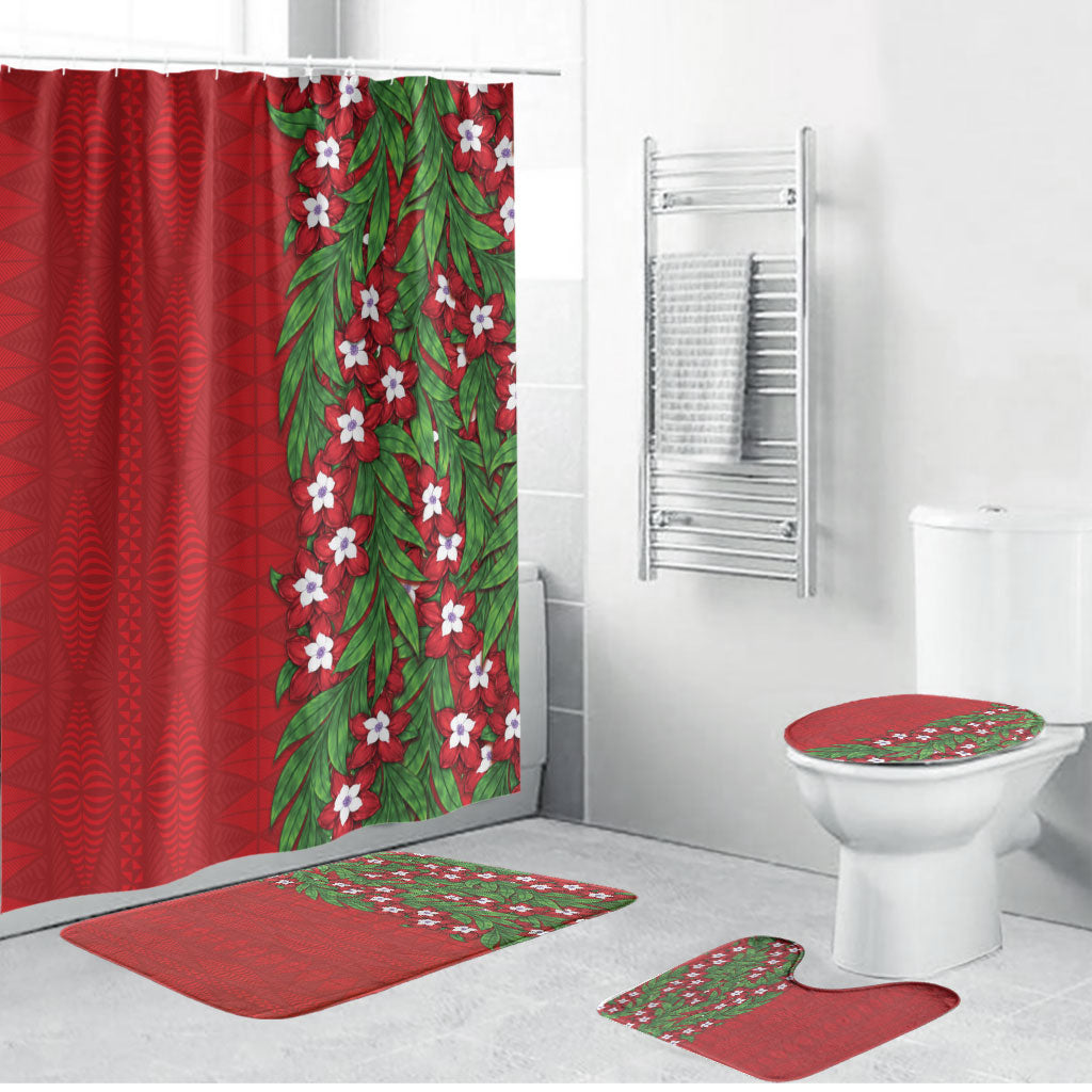 Tonga Language Week Bathroom Set Heilala Floral Red LT05 Bathroom Set (4 pcs) Red - Polynesian Pride