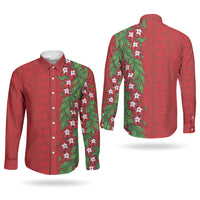 Tonga Language Week Couples Matching Long Sleeve Bodycon Dress and Long Sleeve Button Shirt Heilala Floral Red