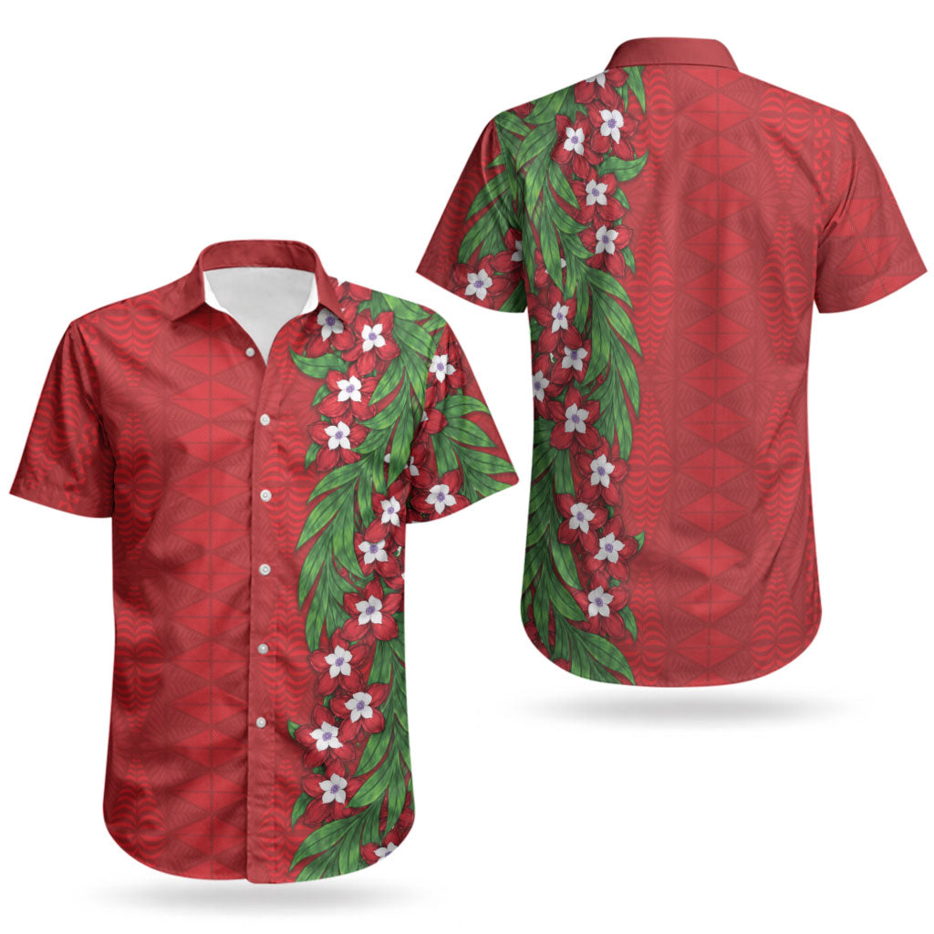 Tonga Language Week Couples Matching Summer Maxi Dress and Hawaiian Shirt Heilala Floral Red