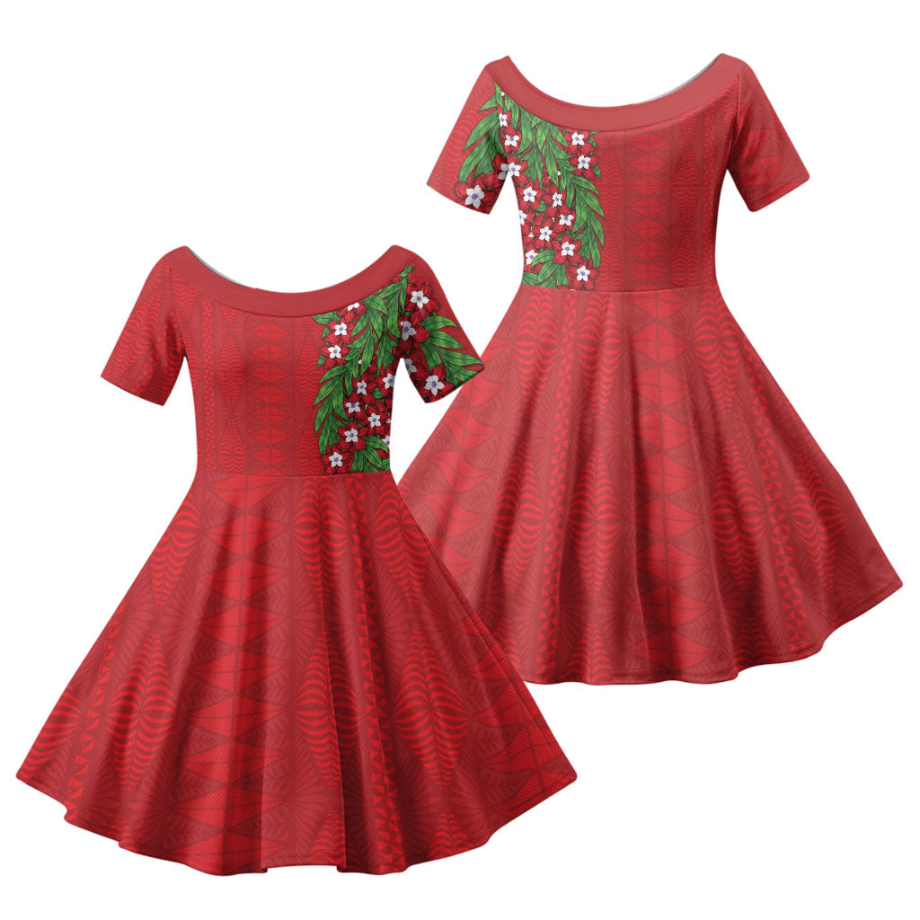 Tonga Language Week Family Matching Mermaid Dress and Hawaiian Shirt Heilala Floral Red
