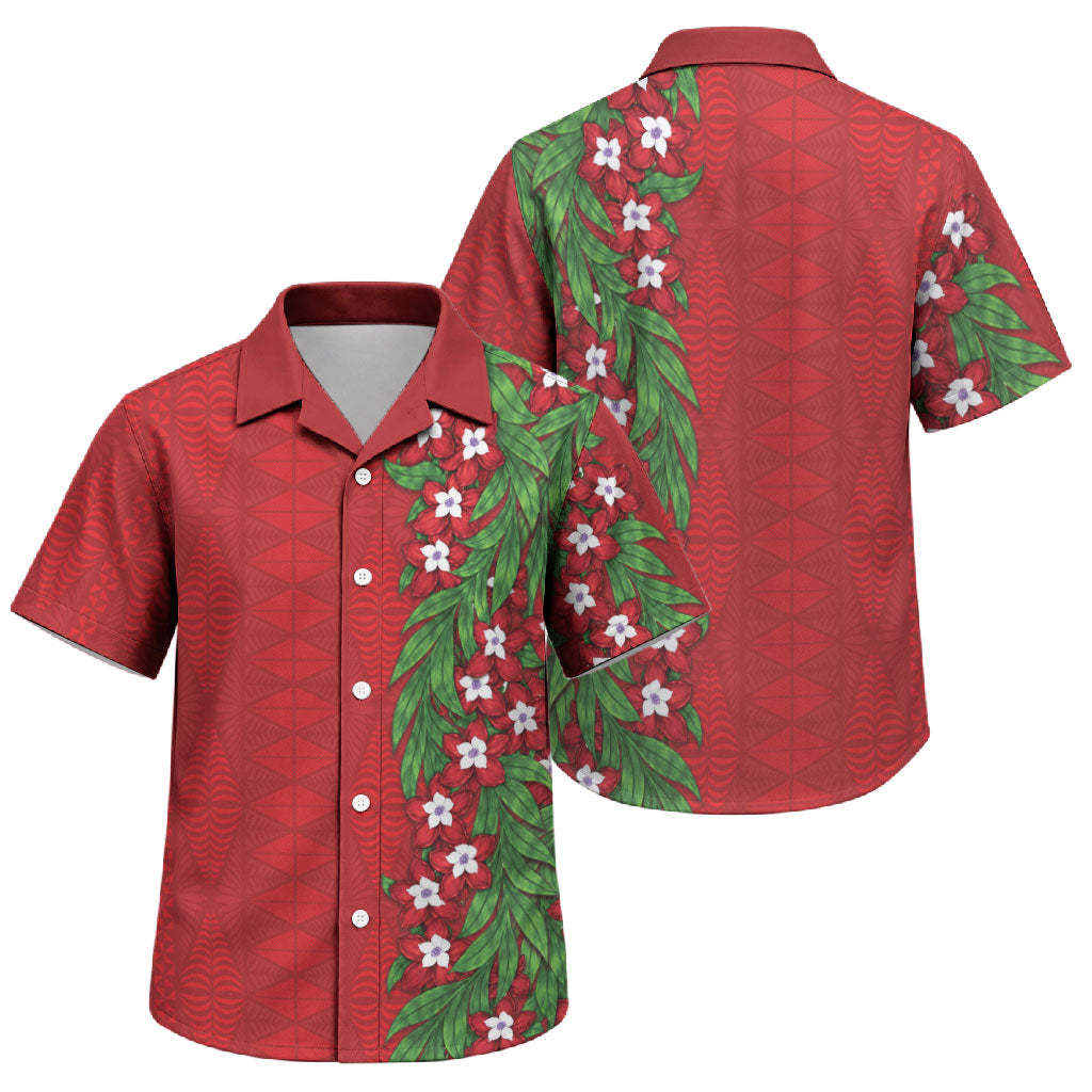 Tonga Language Week Family Matching Short Sleeve Bodycon Dress and Hawaiian Shirt Heilala Floral Red