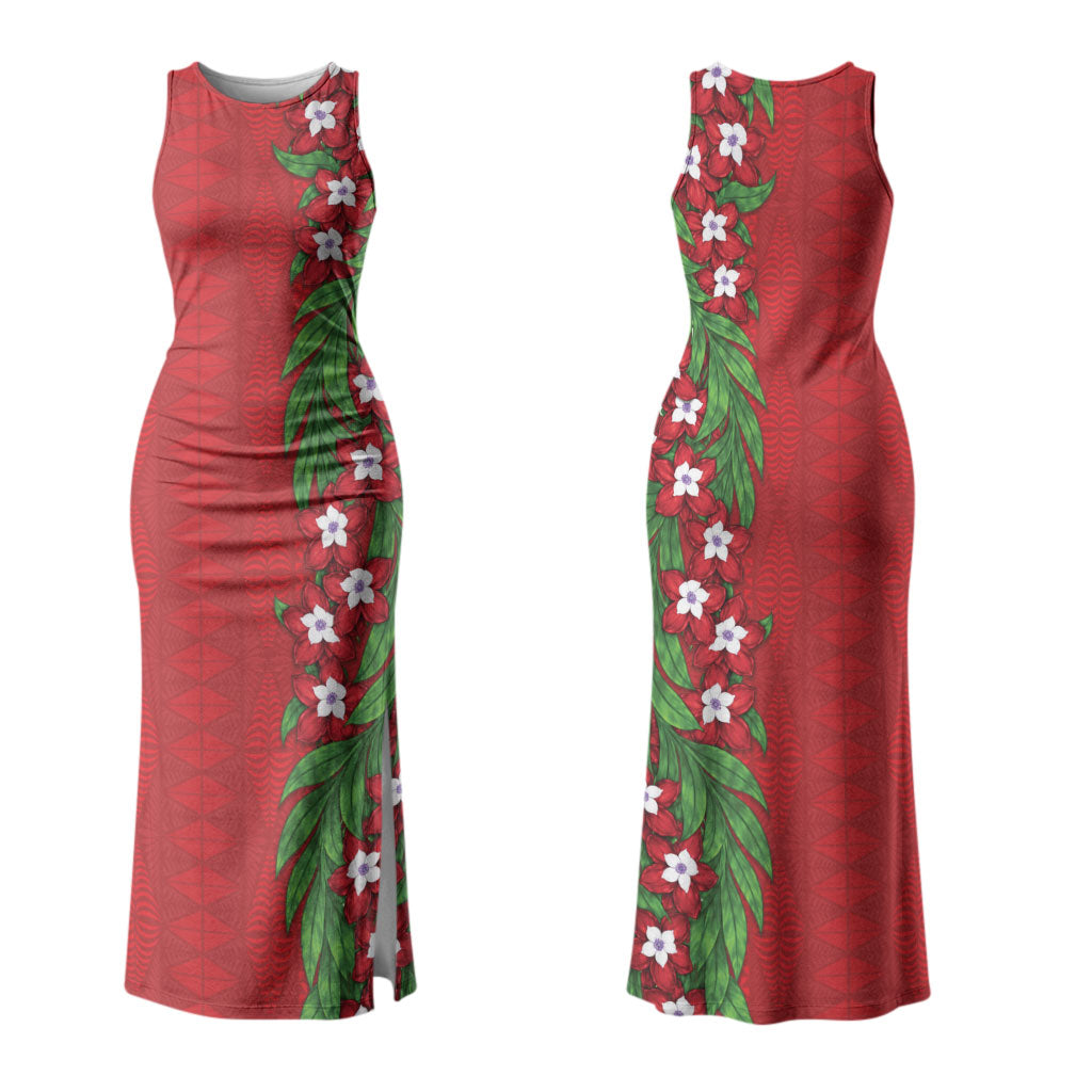 Tonga Language Week Family Matching Tank Maxi Dress and Hawaiian Shirt Heilala Floral Red