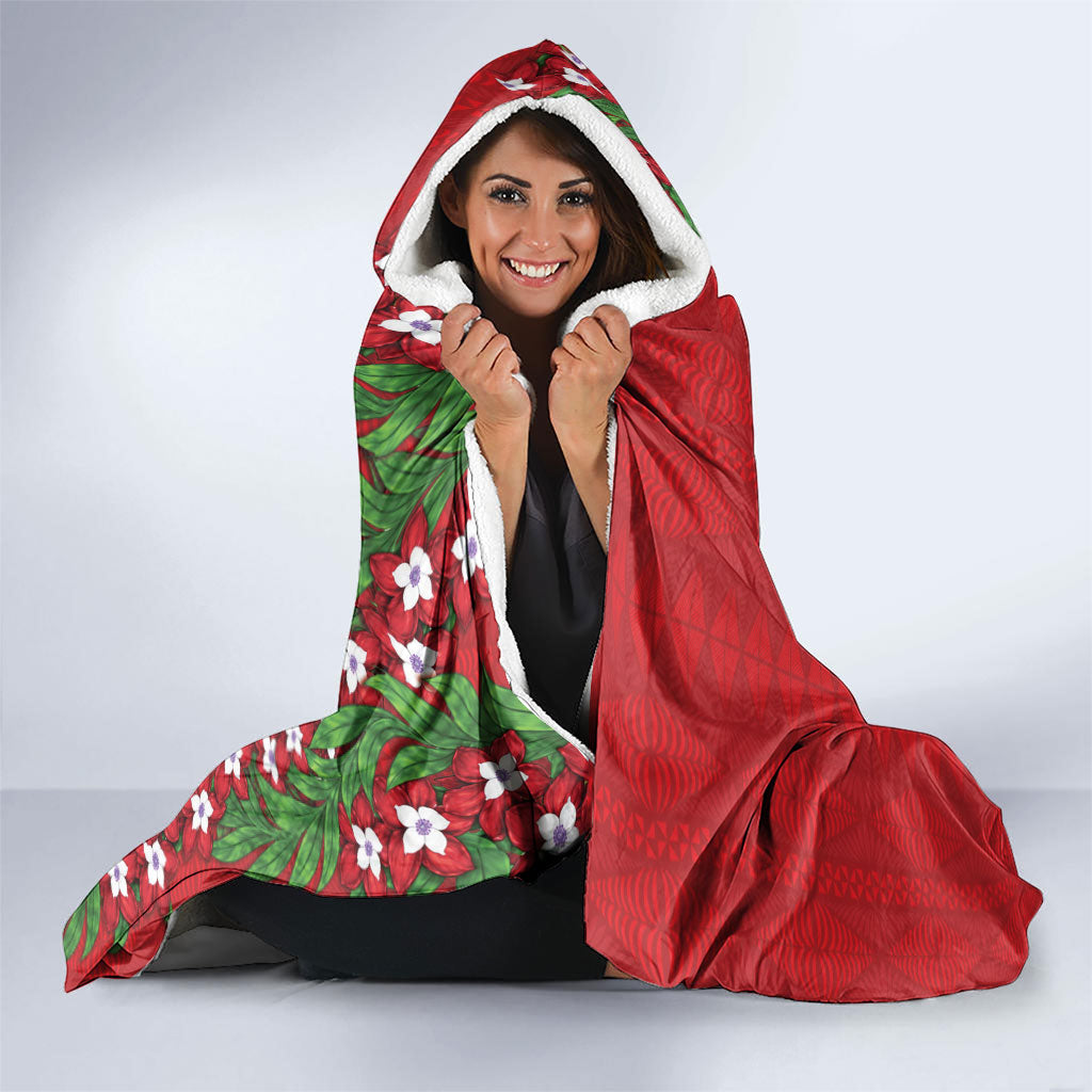 Tonga Language Week Hooded Blanket Heilala Floral Red