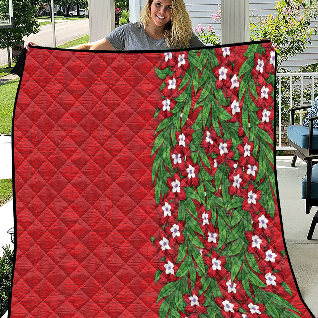 Tonga Language Week Quilt Heilala Floral Red LT05 Red - Polynesian Pride