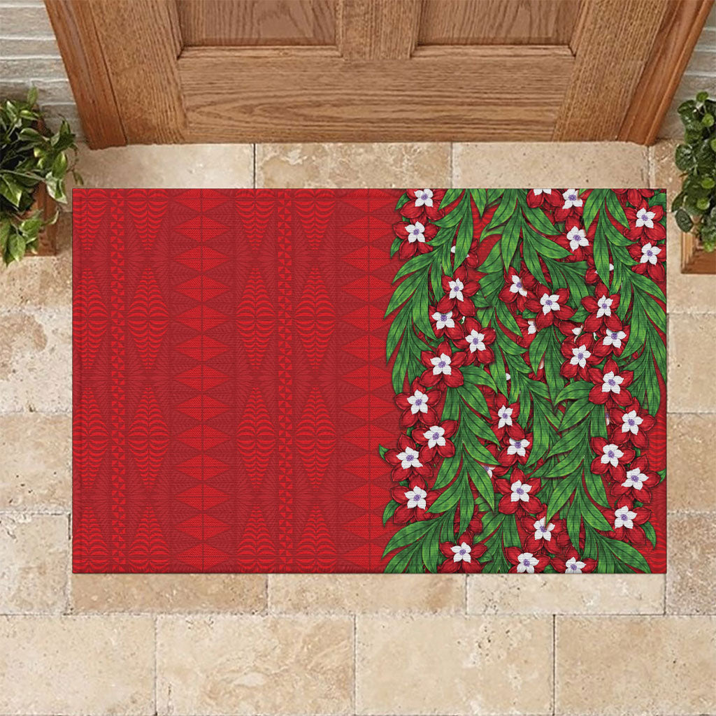Tonga Language Week Rubber Doormat Heilala Floral Red LT05 Red - Polynesian Pride