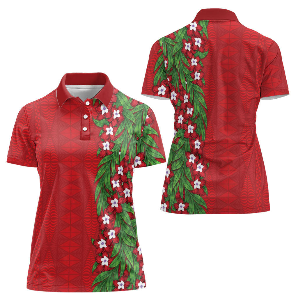 Tonga Language Week Women Polo Shirt Heilala Floral Red