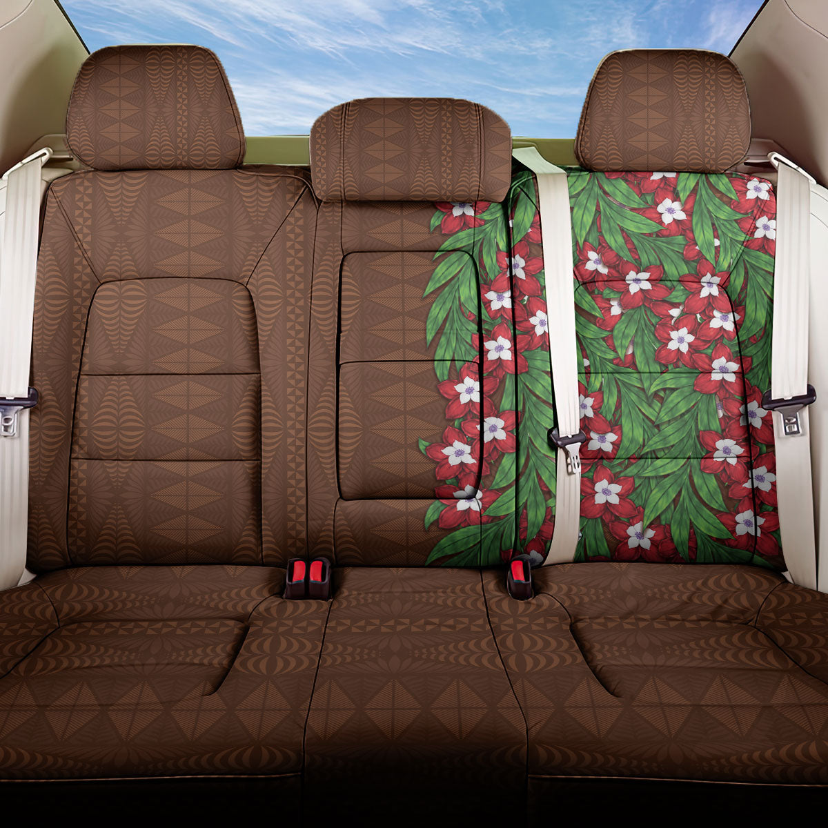 Tonga Language Week Back Car Seat Cover Heilala Floral Brown