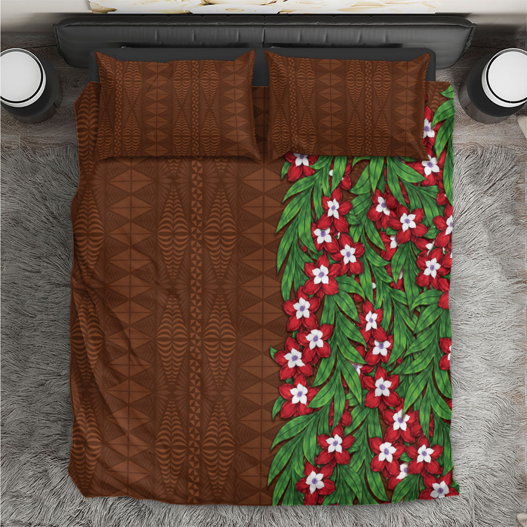 Tonga Language Week Bedding Set Heilala Floral Brown LT05 Brown - Polynesian Pride