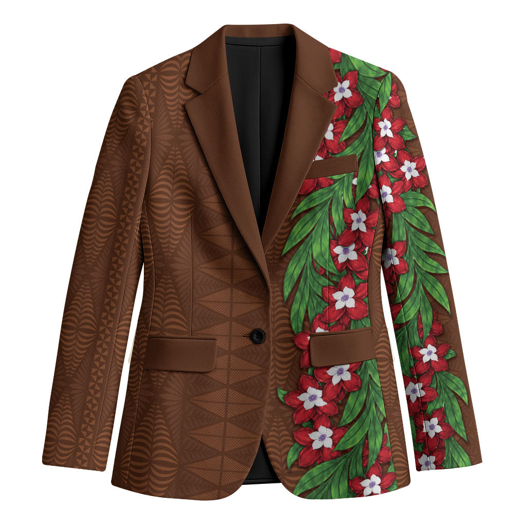 Tonga Language Week Blazer Heilala Floral Brown LT05 Unisex Brown - Polynesian Pride