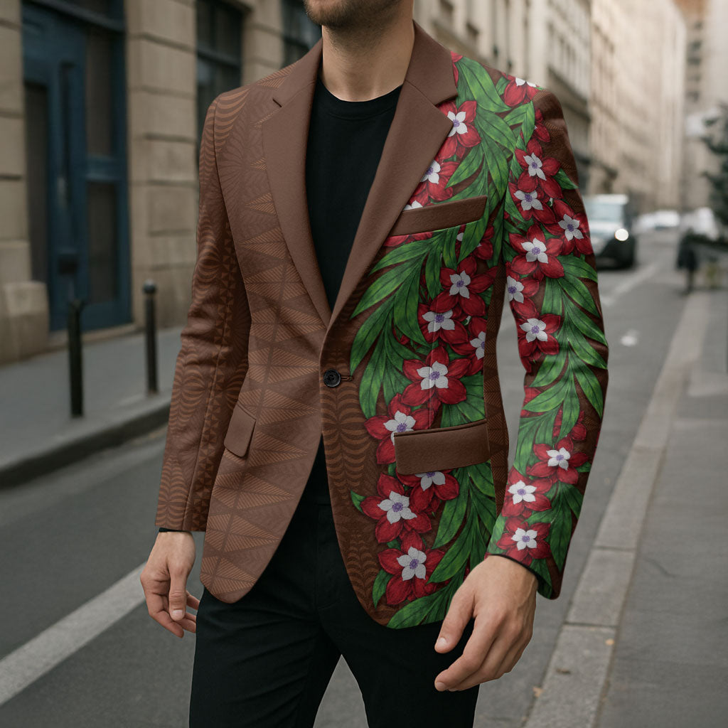 Tonga Language Week Blazer Heilala Floral Brown