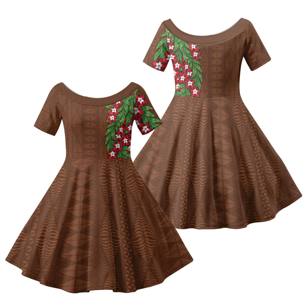 Tonga Language Week Family Matching Mermaid Dress and Hawaiian Shirt Heilala Floral Brown