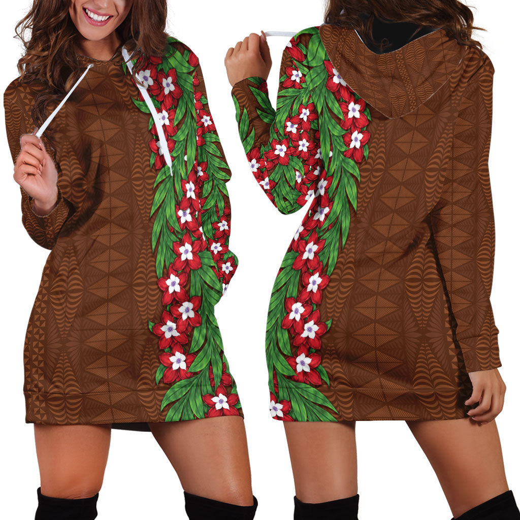 Tonga Language Week Hoodie Dress Heilala Floral Brown