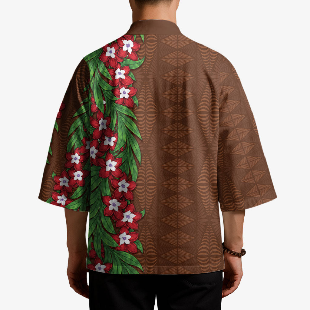 Tonga Language Week Kimono Heilala Floral Brown
