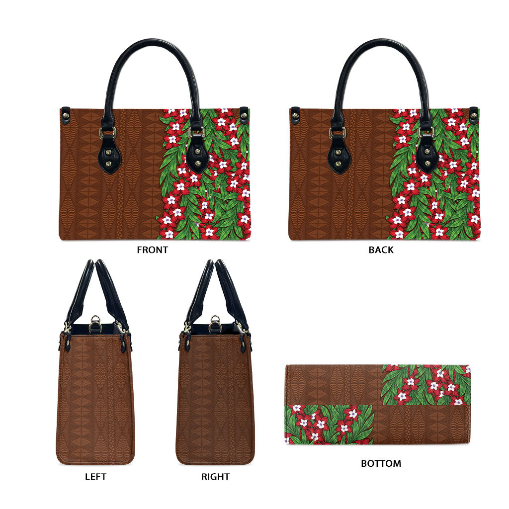 Tonga Language Week Leather Bag Heilala Floral Brown