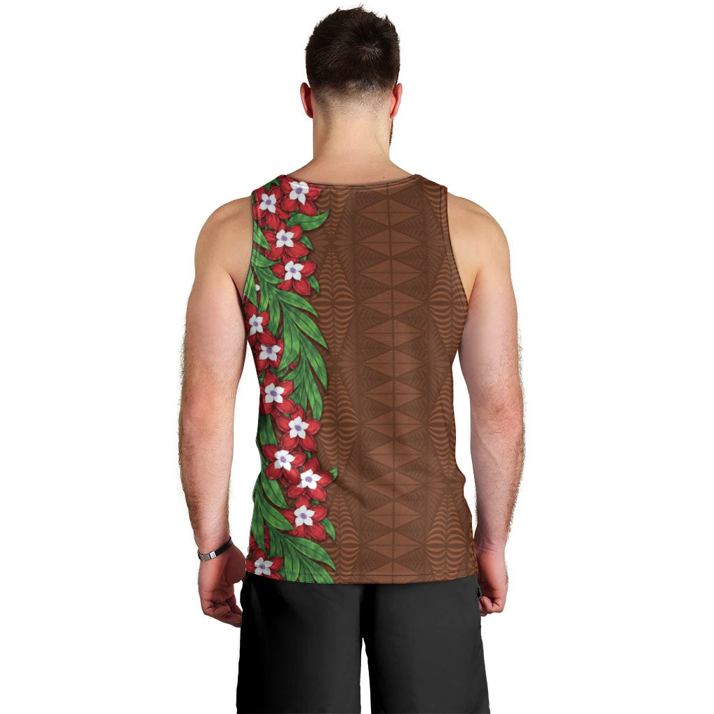 Tonga Language Week Men Tank Top Heilala Floral Brown