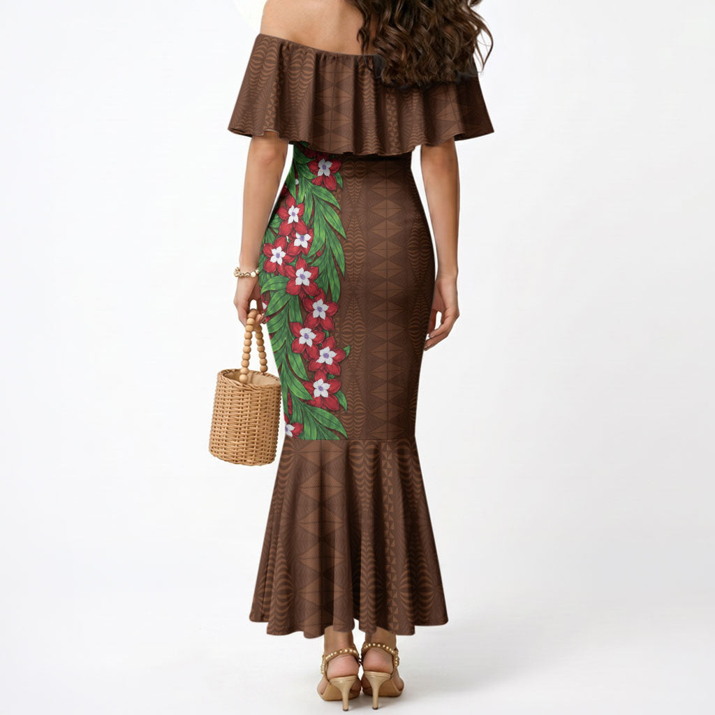 Tonga Language Week Mermaid Dress Heilala Floral Brown
