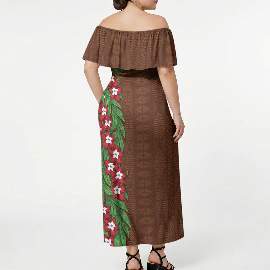 Tonga Language Week Off Shoulder Maxi Dress Heilala Floral Brown