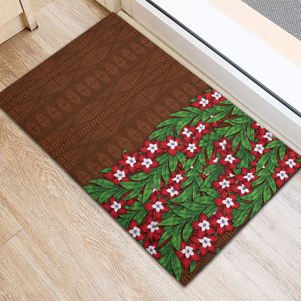 Tonga Language Week Rubber Doormat Heilala Floral Brown