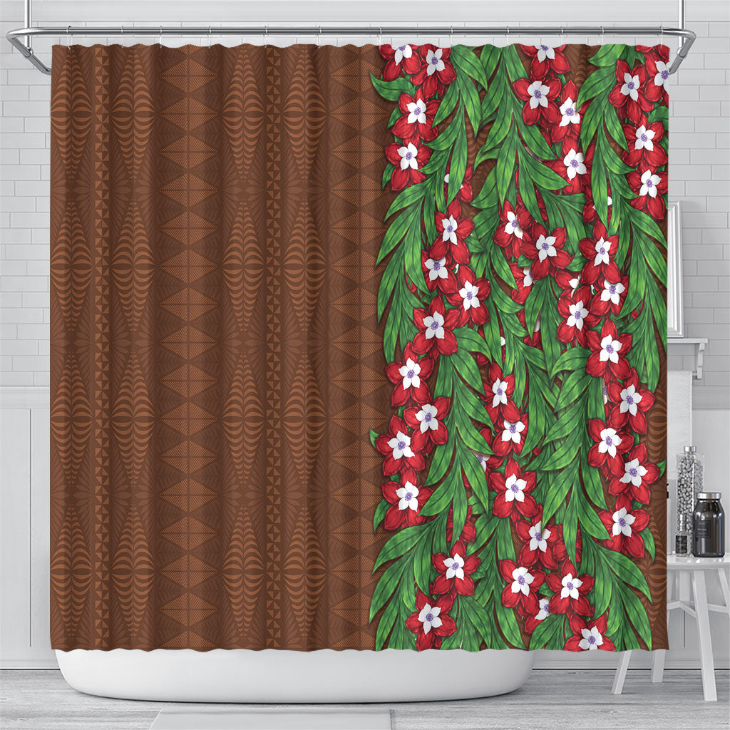 Tonga Language Week Shower Curtain Heilala Floral Brown