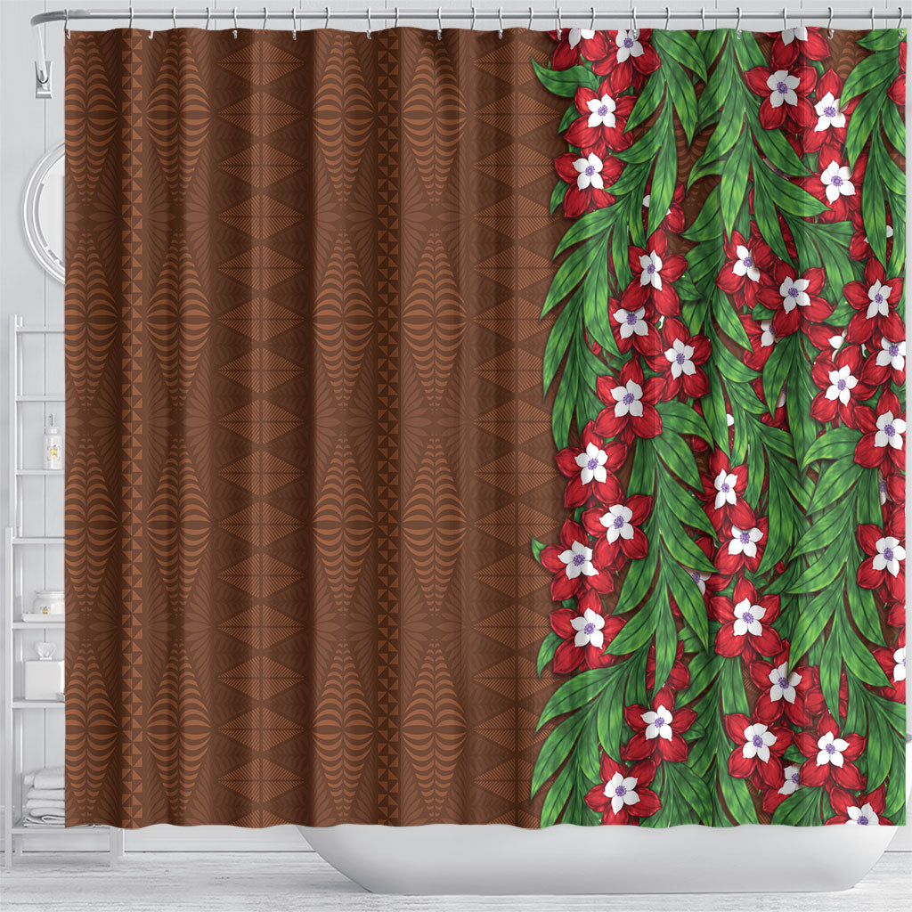 Tonga Language Week Shower Curtain Heilala Floral Brown