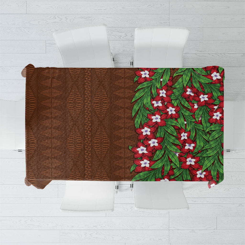Tonga Language Week Tablecloth Heilala Floral Brown LT05 Brown - Polynesian Pride