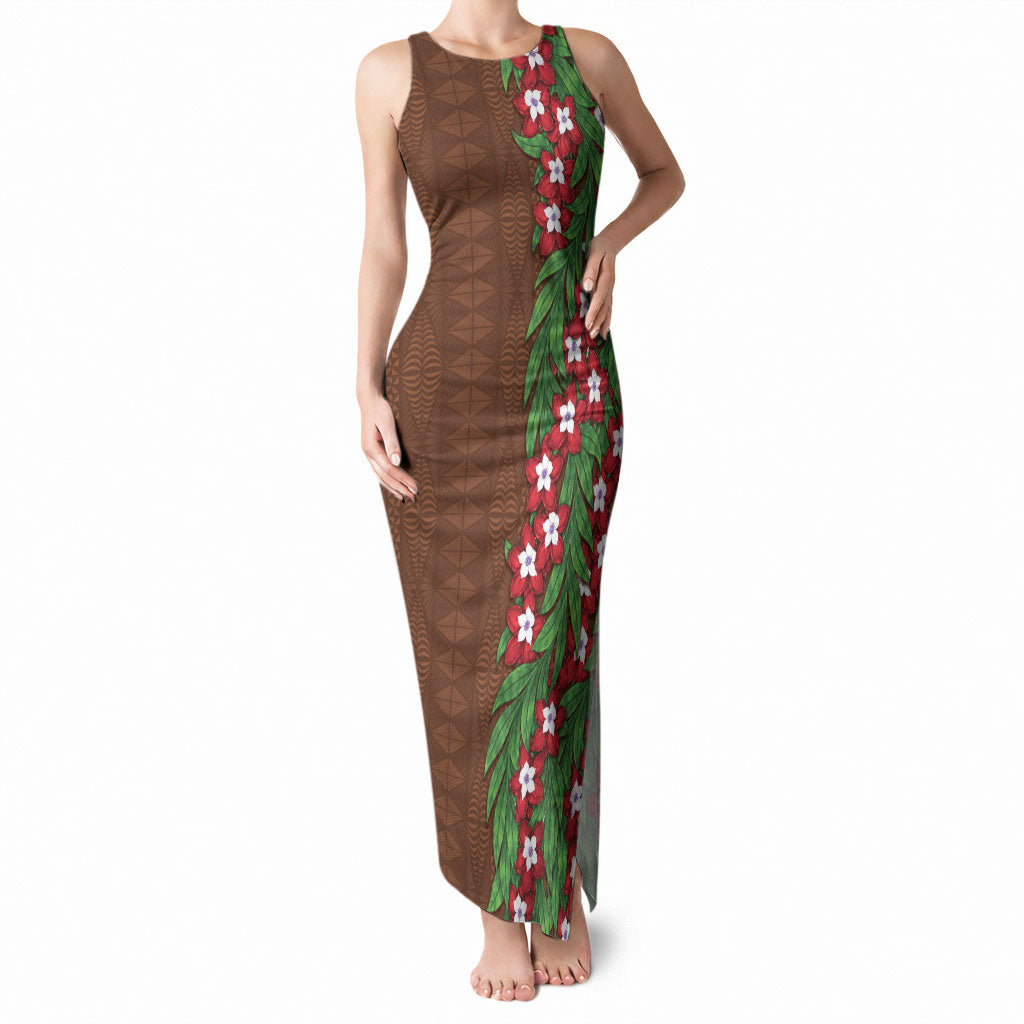 Tonga Language Week Tank Maxi Dress Heilala Floral Brown