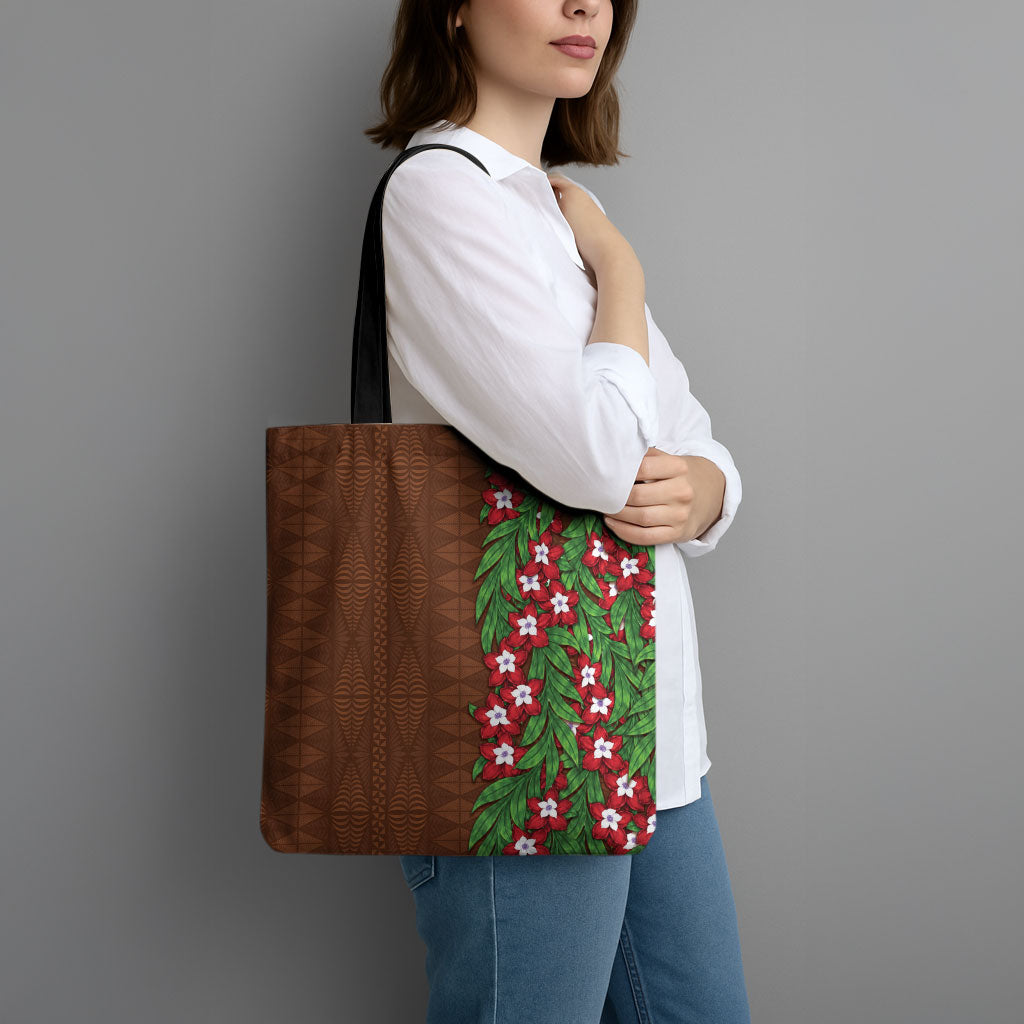Tonga Language Week Tote Bag Heilala Floral Brown