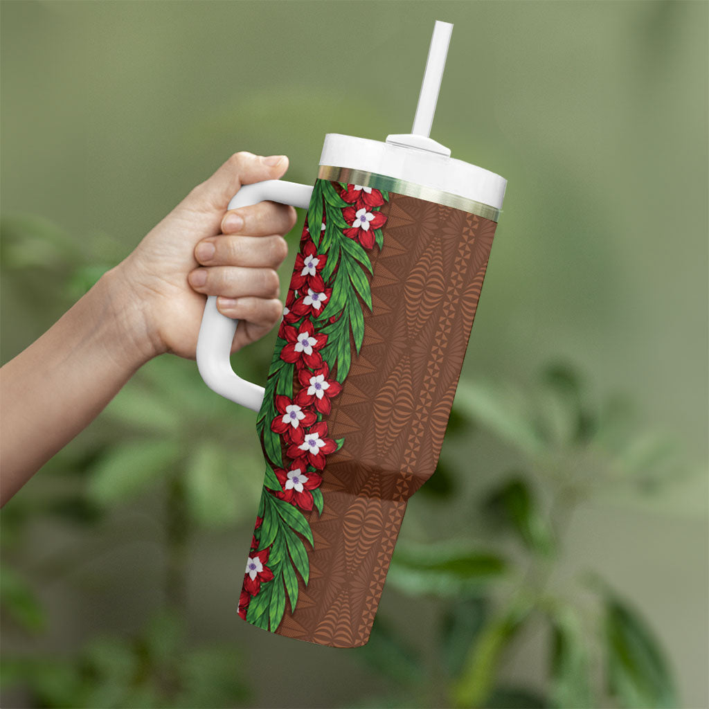 Tonga Language Week Tumbler With Handle Heilala Floral Brown