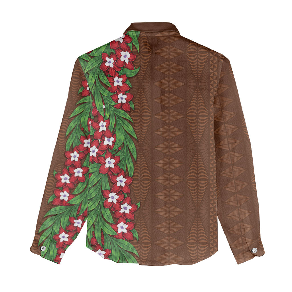 Tonga Language Week Women Casual Shirt Heilala Floral Brown