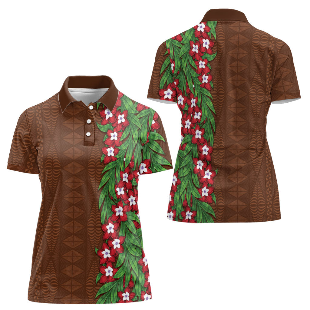 Tonga Language Week Women Polo Shirt Heilala Floral Brown