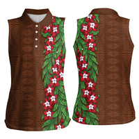 Tonga Language Week Women Sleeveless Polo Shirt Heilala Floral Brown