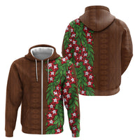 Tonga Language Week Zip Hoodie Heilala Floral Brown