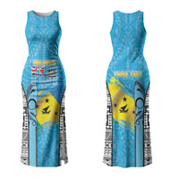 Personalised Malampa Fiji Day 2026 Family Matching Tank Maxi Dress and Hawaiian Shirt Unique Style LT05 Mom's Dress Blue - Polynesian Pride