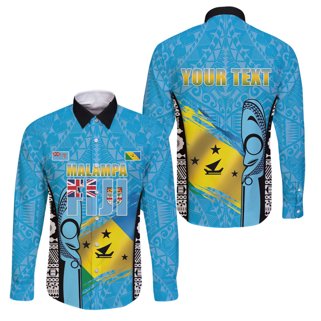 Personalised Malampa Fiji Day 2026 Family Matching Tank Maxi Dress and Hawaiian Shirt Unique Style LT05 Dad's Shirt - Long Sleeve Blue - Polynesian Pride