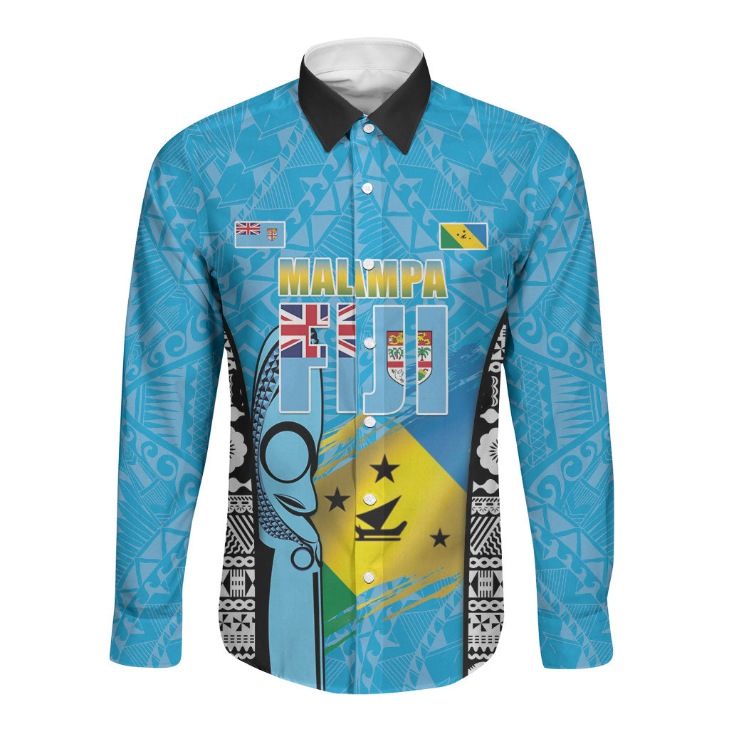 Personalised Malampa Fiji Day 2026 Long Sleeve Button Shirt Unique Style LT05 Unisex Blue - Polynesian Pride