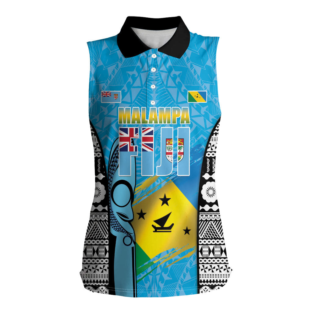Personalised Malampa Fiji Day 2026 Women Sleeveless Polo Shirt Unique Style LT05 Female Blue - Polynesian Pride