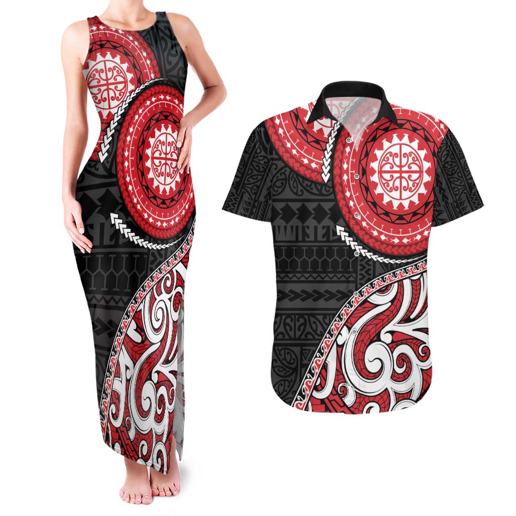 New Zealand Red Maori Koru Simple Style Couples Matching Tank Maxi Dress and Hawaiian Shirt LT05 Red - Polynesian Pride