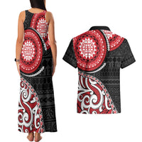 New Zealand Red Maori Koru Simple Style Couples Matching Tank Maxi Dress and Hawaiian Shirt LT05 - Polynesian Pride