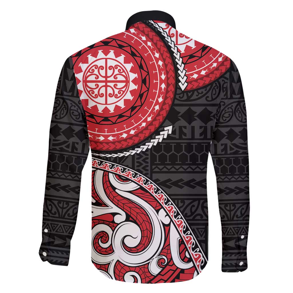 New Zealand Red Maori Koru Simple Style Family Matching Long Sleeve Bodycon Dress and Hawaiian Shirt LT05 - Polynesian Pride