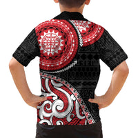 New Zealand Red Maori Koru Simple Style Family Matching Off The Shoulder Long Sleeve Dress and Hawaiian Shirt