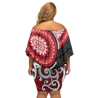 New Zealand Red Maori Koru Simple Style Family Matching Off Shoulder Short Dress and Hawaiian Shirt