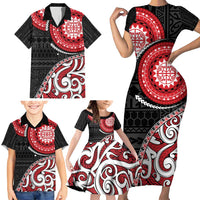 New Zealand Red Maori Koru Simple Style Family Matching Short Sleeve Bodycon Dress and Hawaiian Shirt LT05 - Polynesian Pride