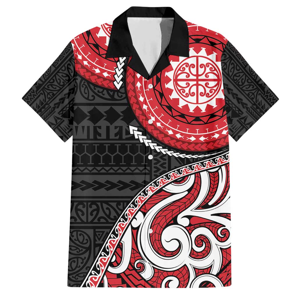 New Zealand Red Maori Koru Simple Style Family Matching Short Sleeve Bodycon Dress and Hawaiian Shirt LT05 Dad's Shirt - Short Sleeve Red - Polynesian Pride