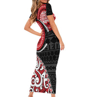 New Zealand Red Maori Koru Simple Style Family Matching Short Sleeve Bodycon Dress and Hawaiian Shirt LT05 - Polynesian Pride